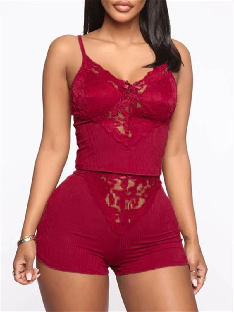 Casual Spaghetti Strap 2 Piece Pajamas Set