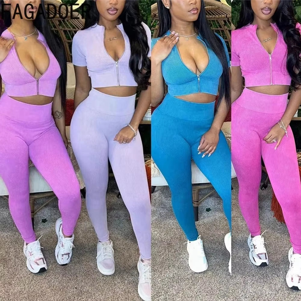 Ribbed Zip-Up Crop & Leggings Set