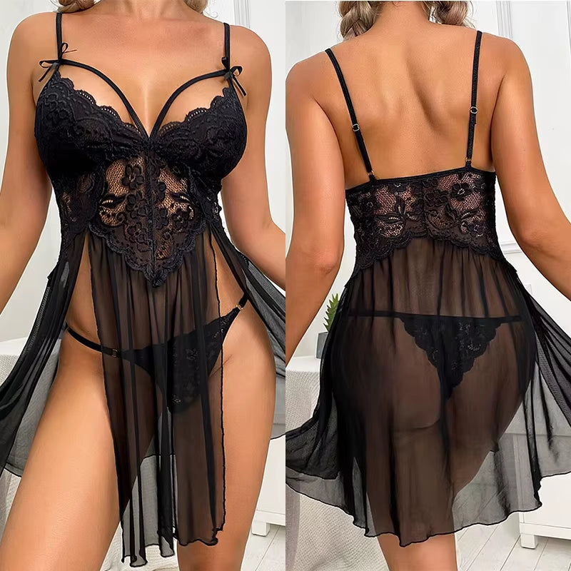 G-String Sexy Lace 2 Piece Nightgown