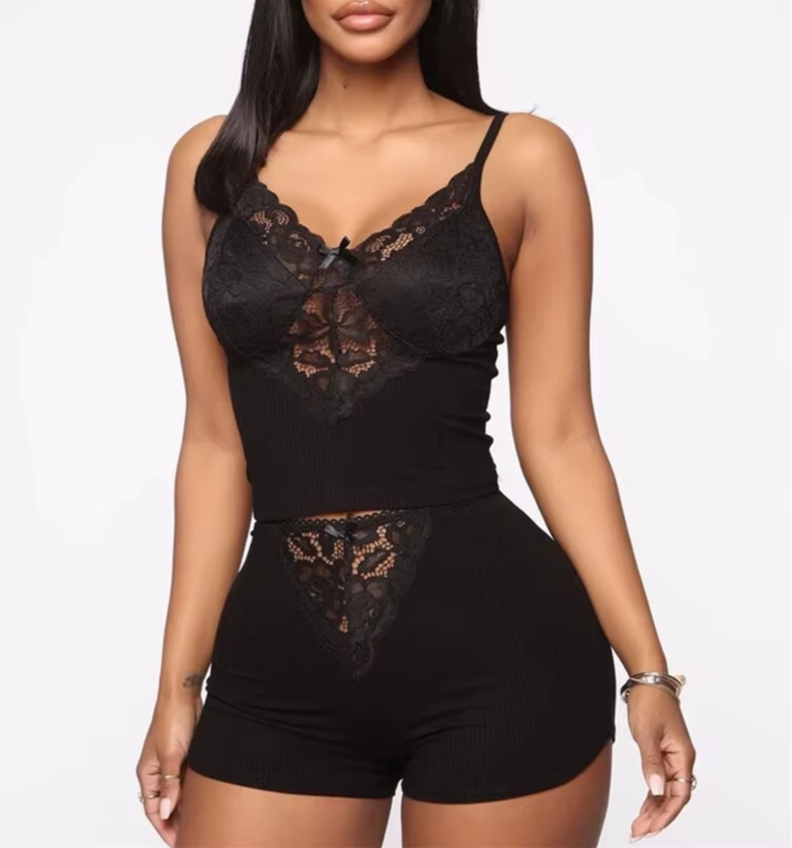Casual Spaghetti Strap 2 Piece Pajamas Set