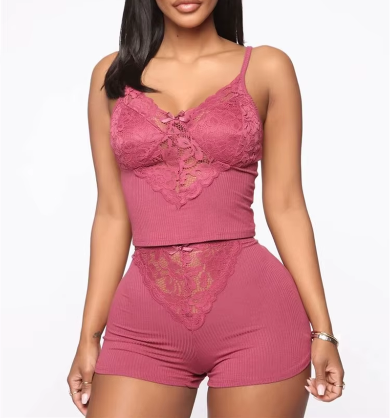 Casual Spaghetti Strap 2 Piece Pajamas Set