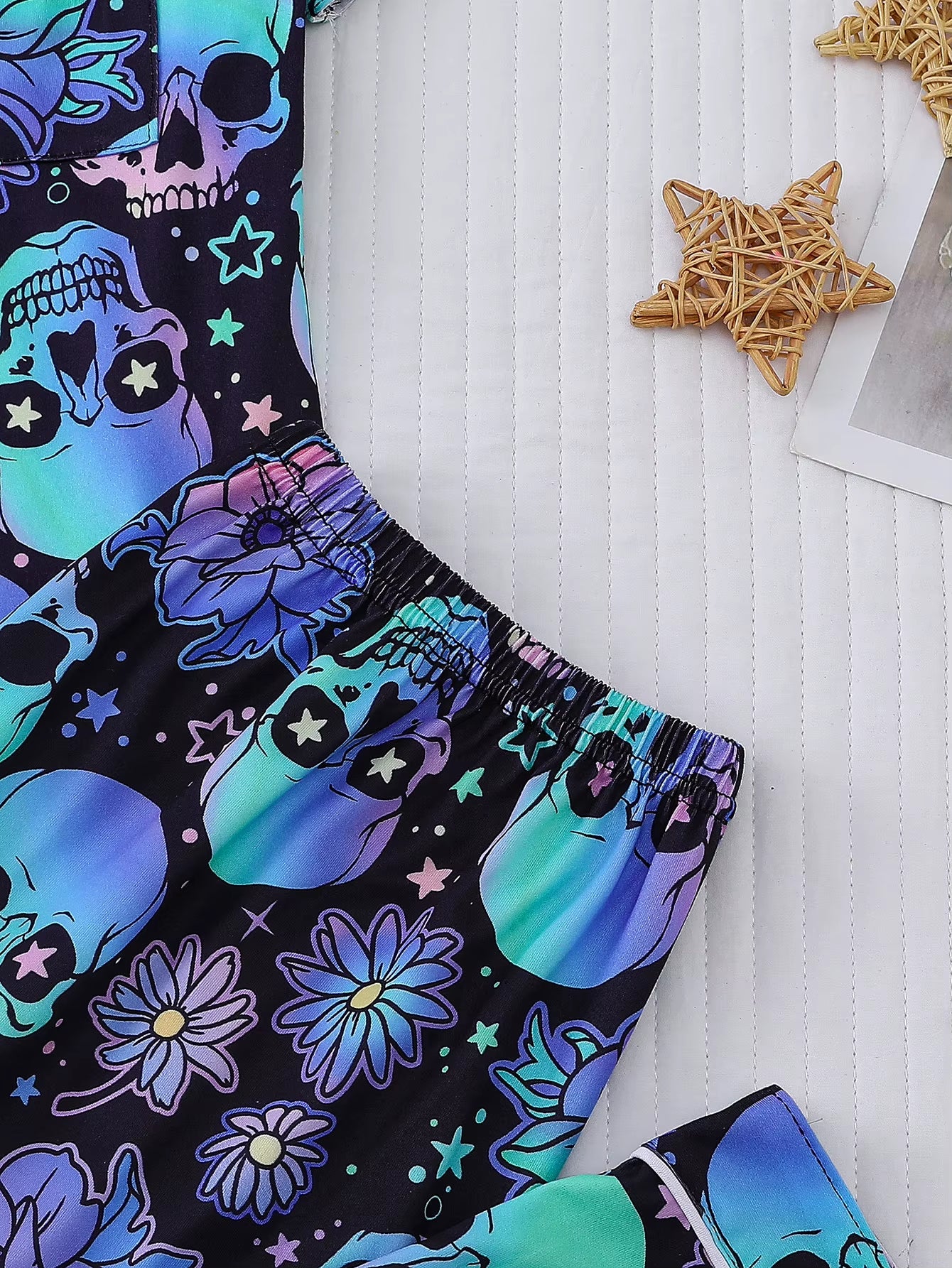 Midnight Skulls: Glow-Inspired Floral Skull Pajama Set
