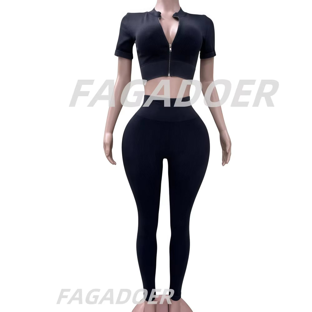 Ribbed Zip-Up Crop & Leggings Set