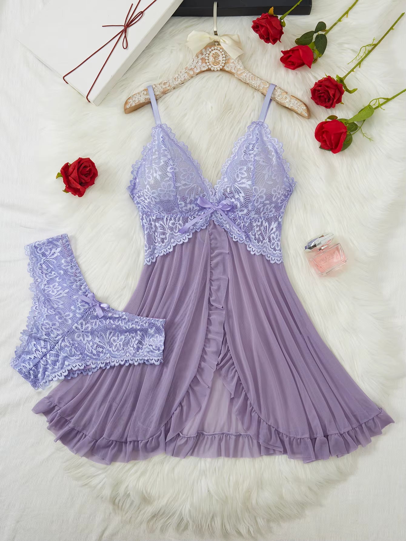 2 Piece Floral Lace Slip on Dress