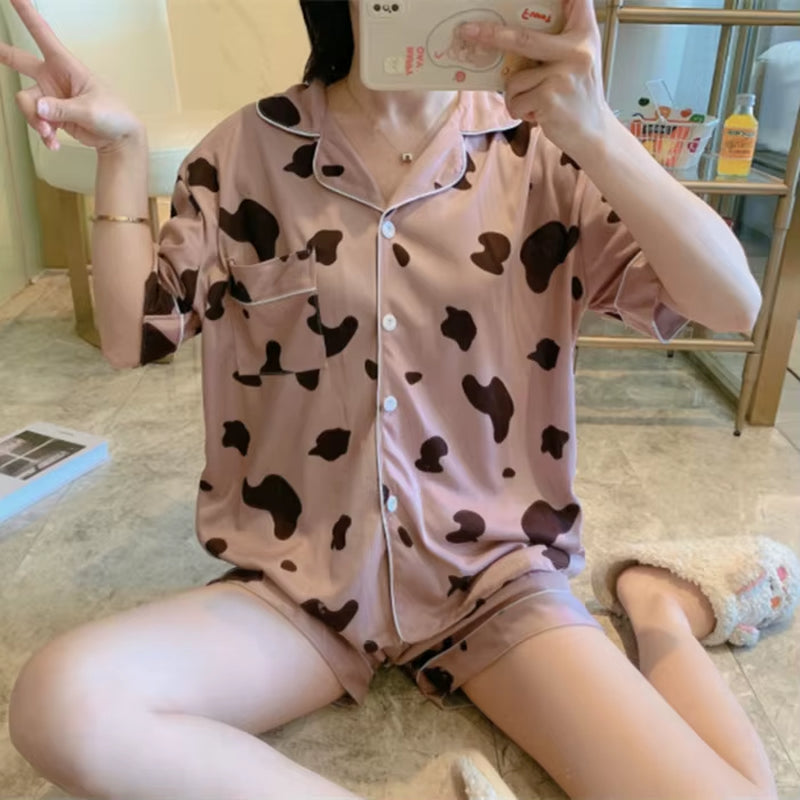 2 Piece Short-Sleeved Animal Print Pajamas Set