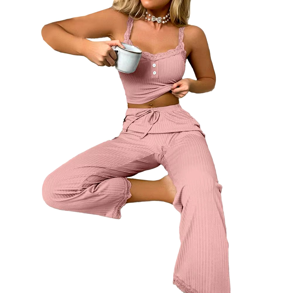 Casual 2-Piece Sleeveless V Neck Top with Bottoms Set