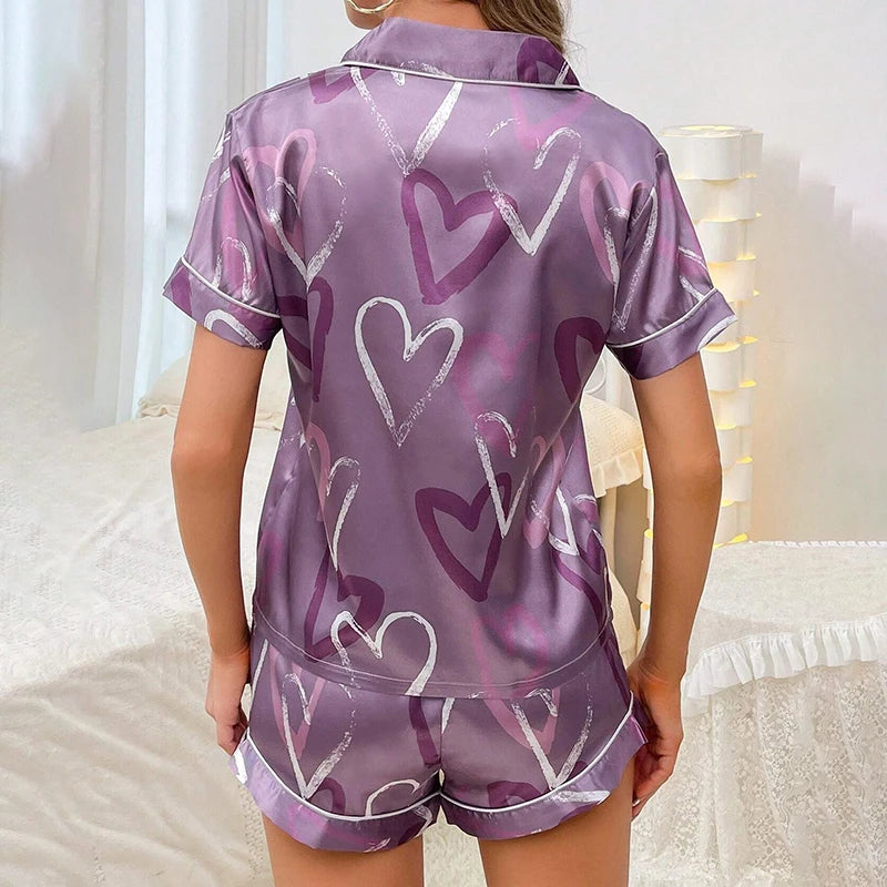 Cozy Satin Printed Pajama Short Set