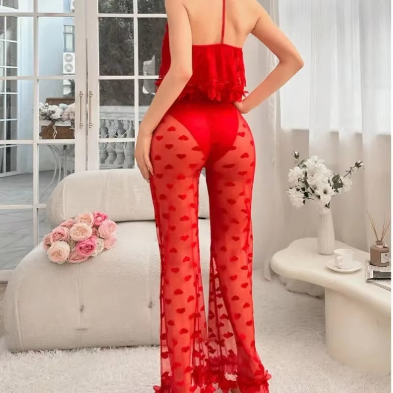 Sexy 2 Piece Mesh Hearted Set