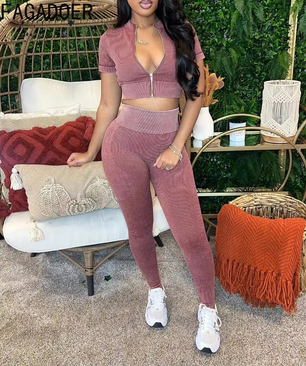 Ribbed Zip-Up Crop & Leggings Set