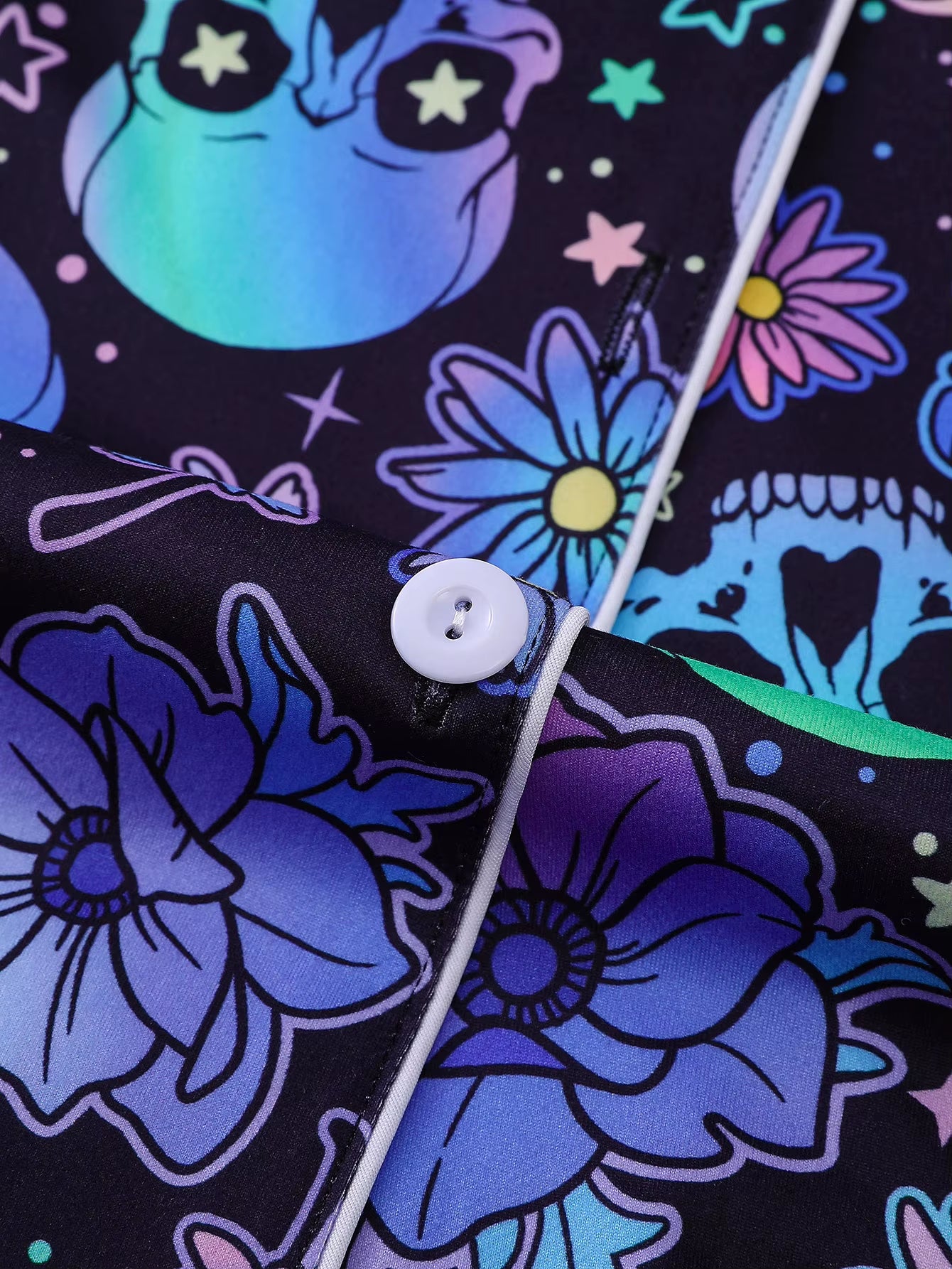 Midnight Skulls: Glow-Inspired Floral Skull Pajama Set