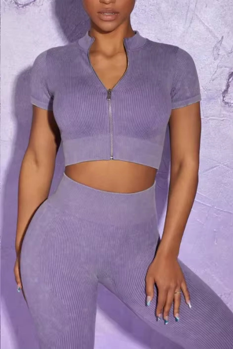 Ribbed Zip-Up Crop & Leggings Set