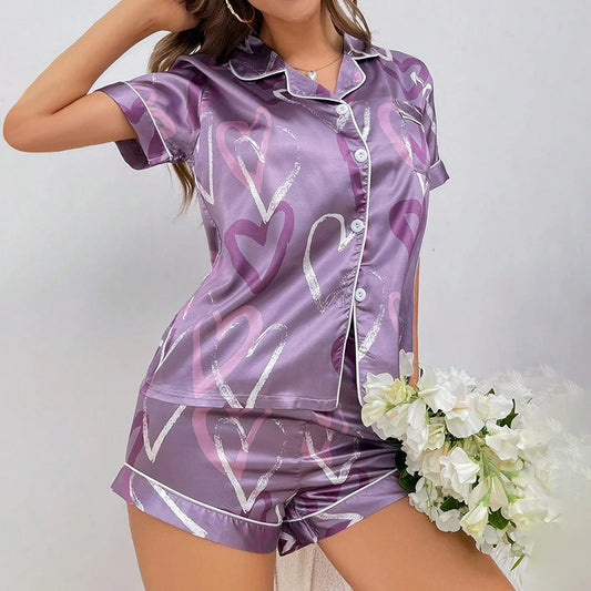 Cozy Satin Printed Pajama Short Set