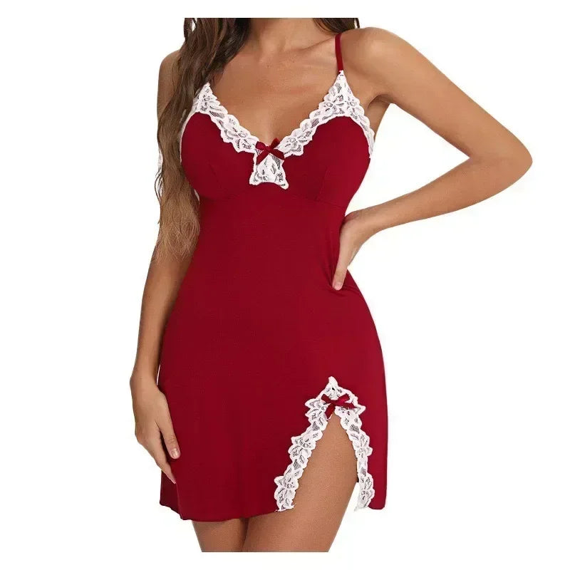  V Neck Babydoll Lace-Trim Nightgown 