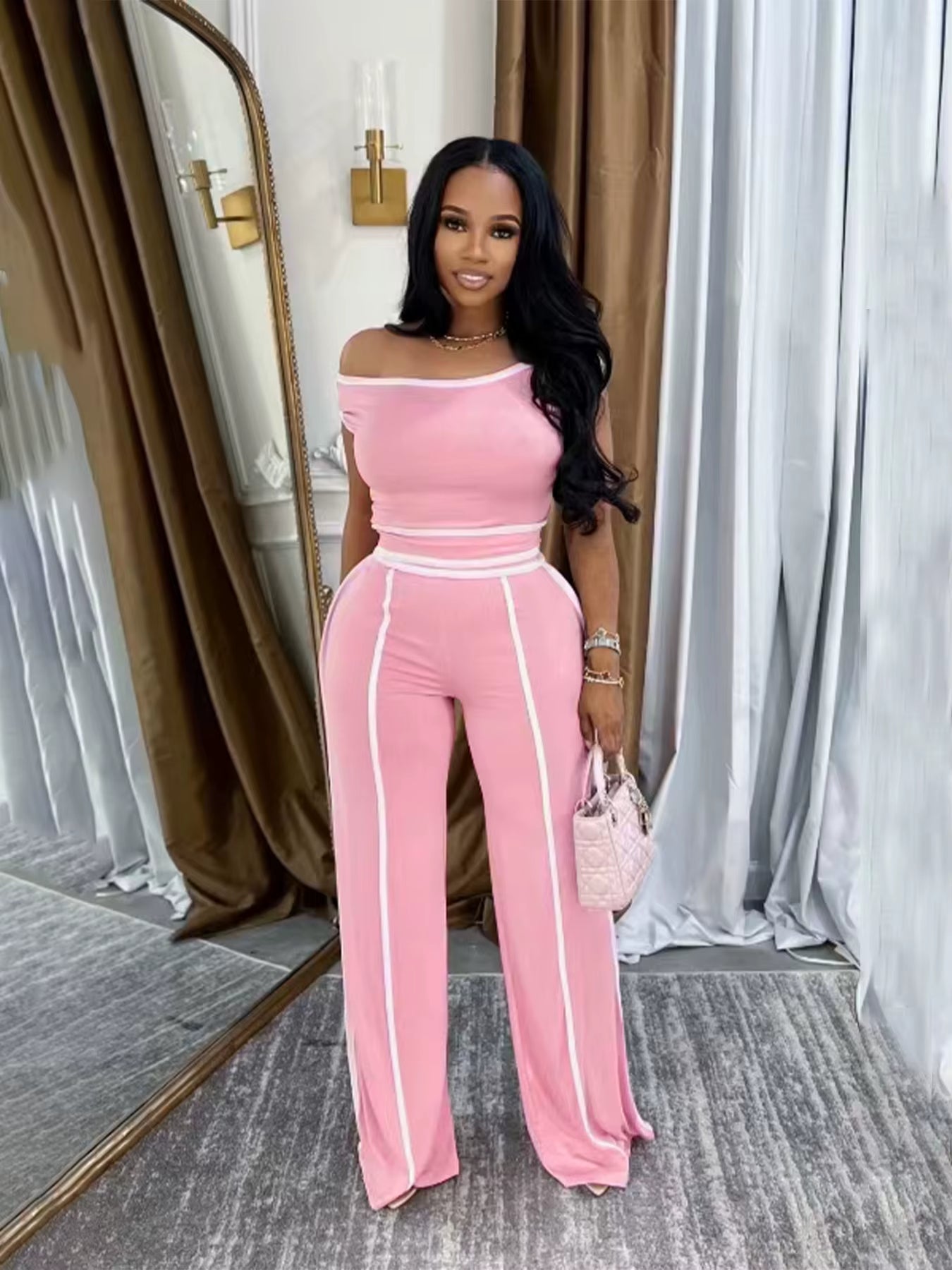 Effortless Luxe: Off-Shoulder 2-Piece Set