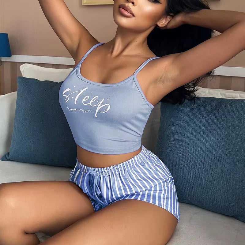 Sleep Chic: 2-Piece Tank & Striped Shorts Set 