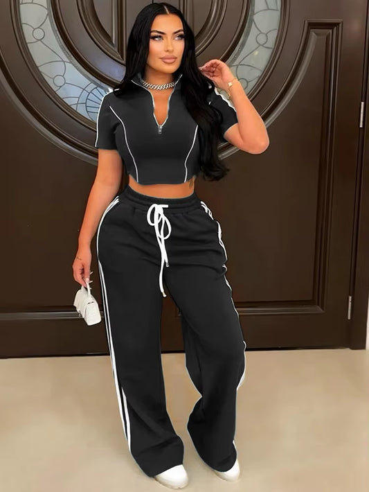 Bold Moves: Zip-Up Crop Top & Wide-Leg Track Set