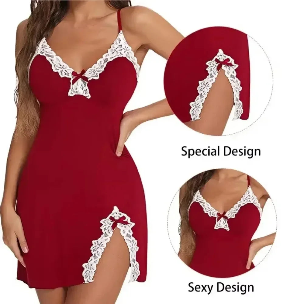  V Neck Babydoll Lace-Trim Nightgown 