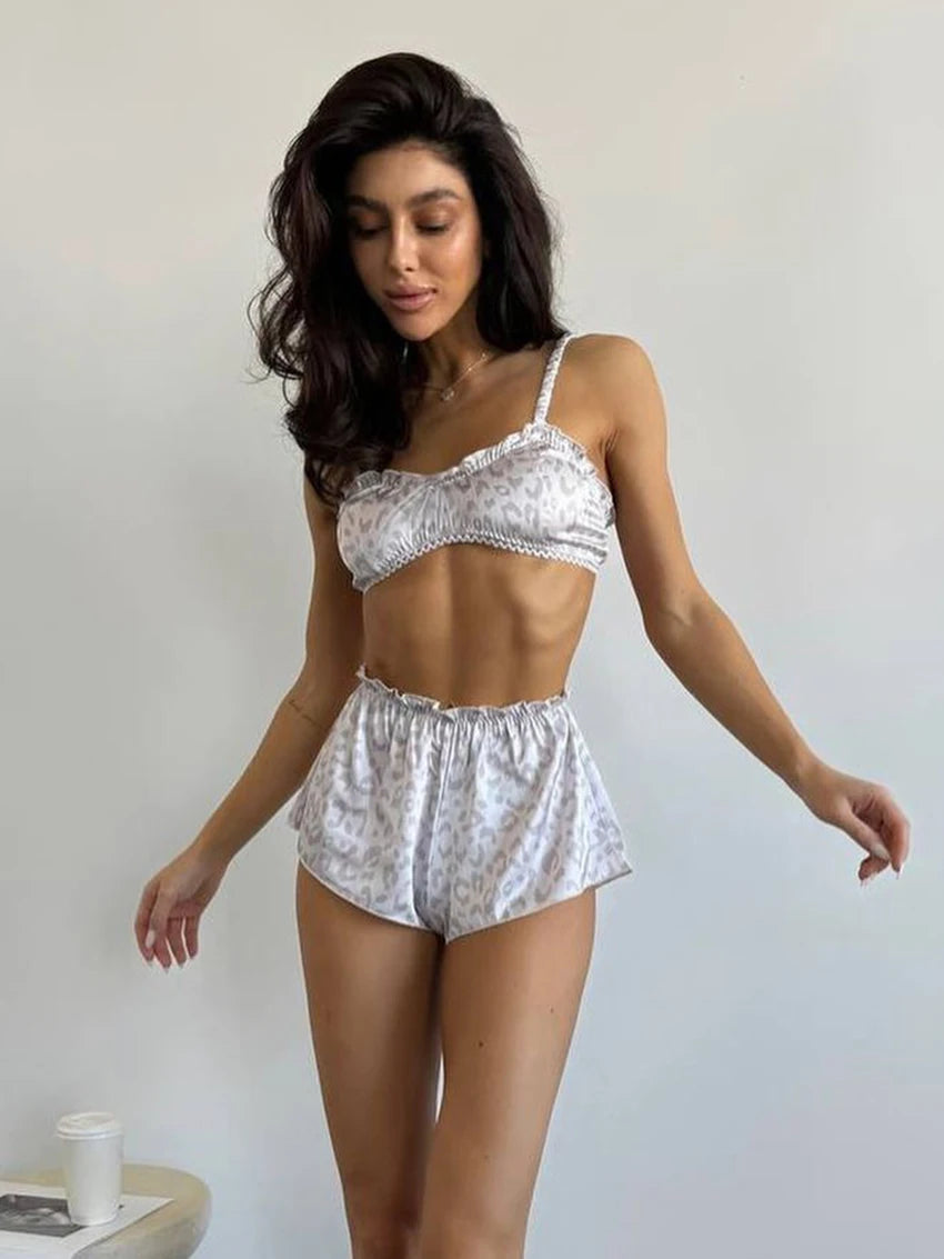 Silken Wild: Leopard Print Satin Sleep Set