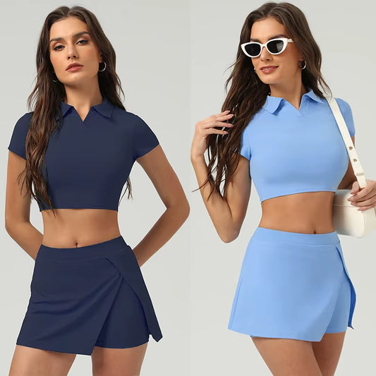 2-Piece Polo Crop Top and Skort Set