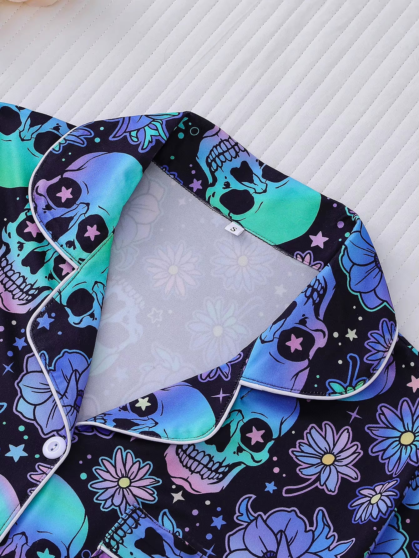 Midnight Skulls: Glow-Inspired Floral Skull Pajama Set