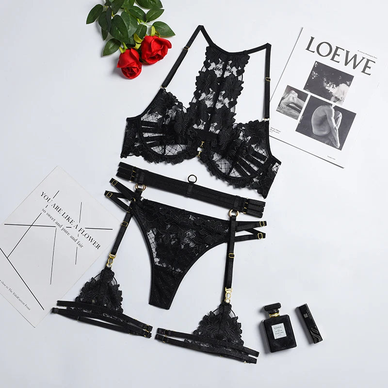 Luxury Lace Lingerie Set – Transparent Bra and Panty Designer Underwear for Women