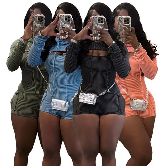 Swagger 2 Piece: Long Sleeve Zip-Up Fitted Romper