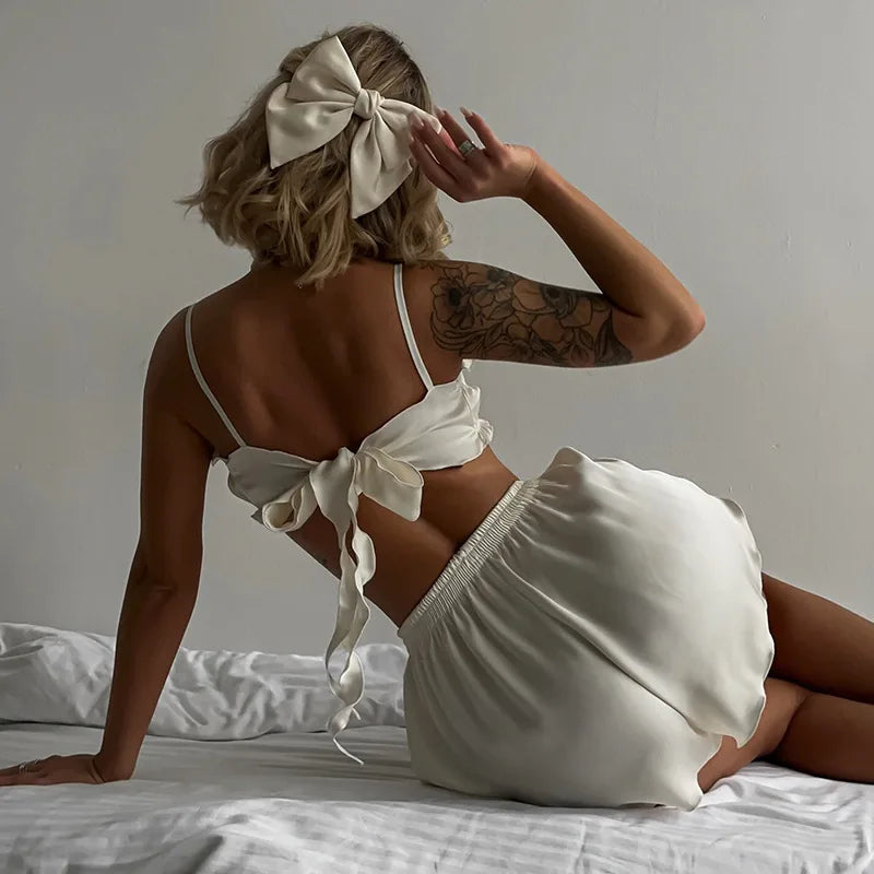 Moonlit Satin: 2-Piece Ruffle Lounge & Sleep Set