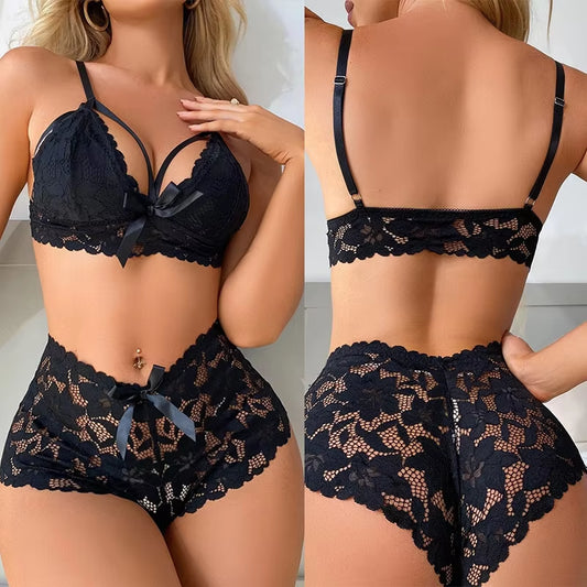  Sexy Transparent Mesh 2 Pieces Set Women's Pajama Set