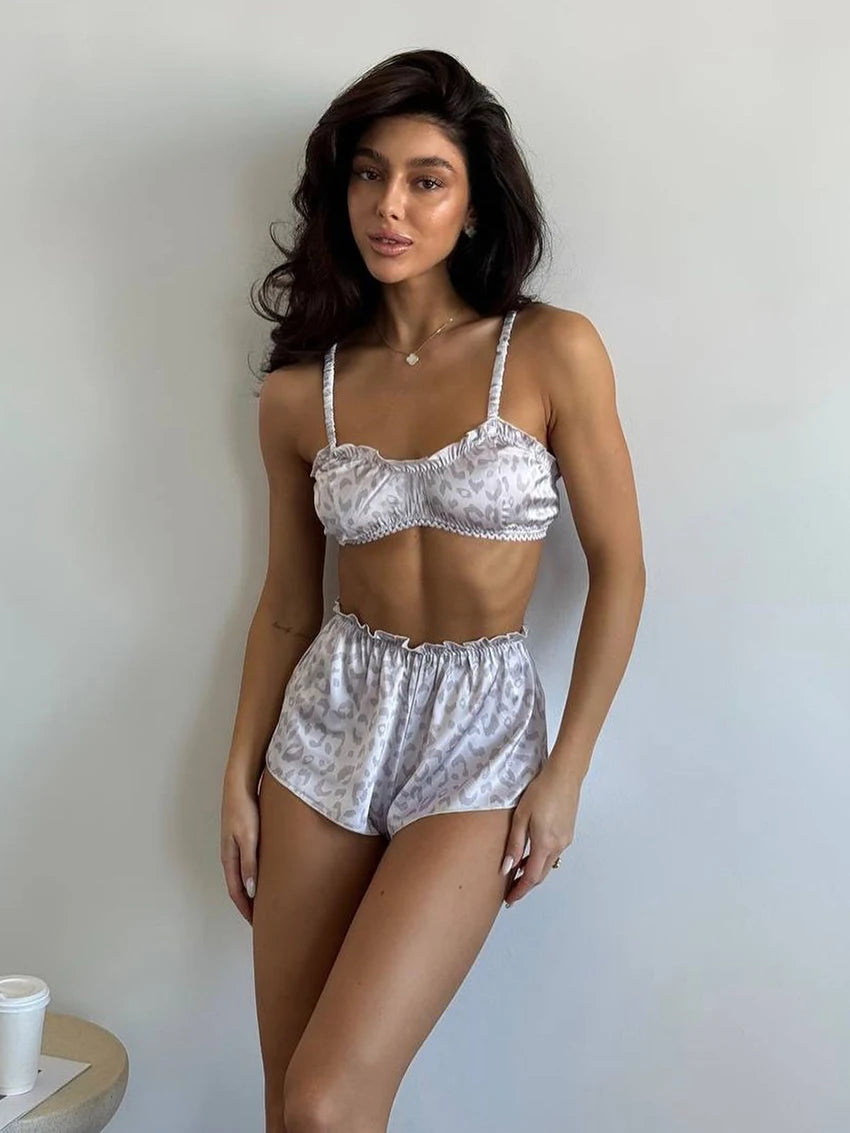 Silken Wild: Leopard Print Satin Sleep Set
