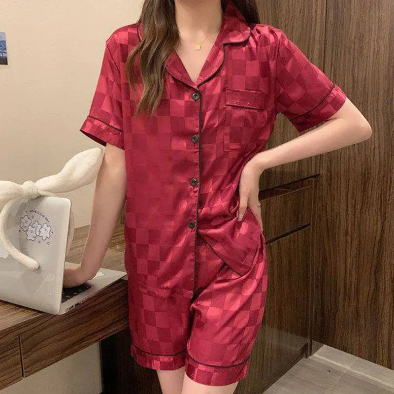 Satin Checkerboard Pajama Set