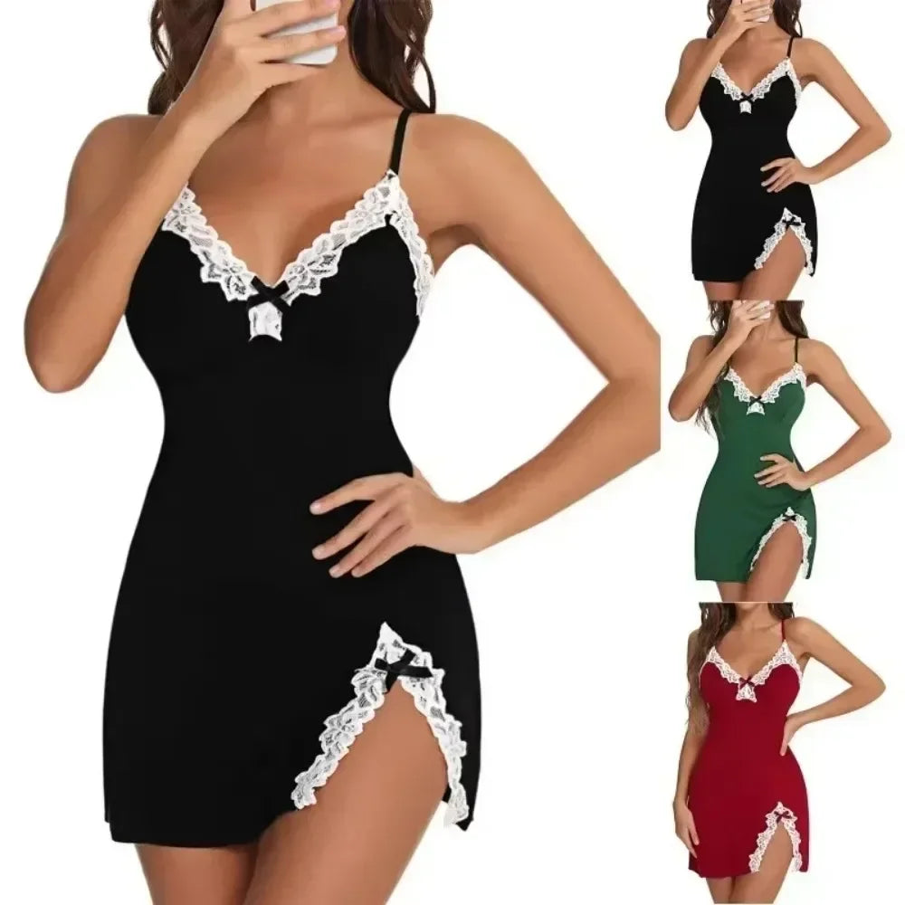  V Neck Babydoll Lace-Trim Nightgown 