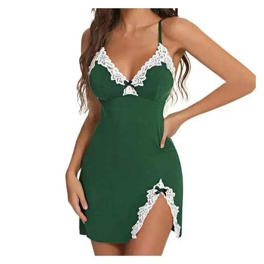  V Neck Babydoll Lace-Trim Nightgown 