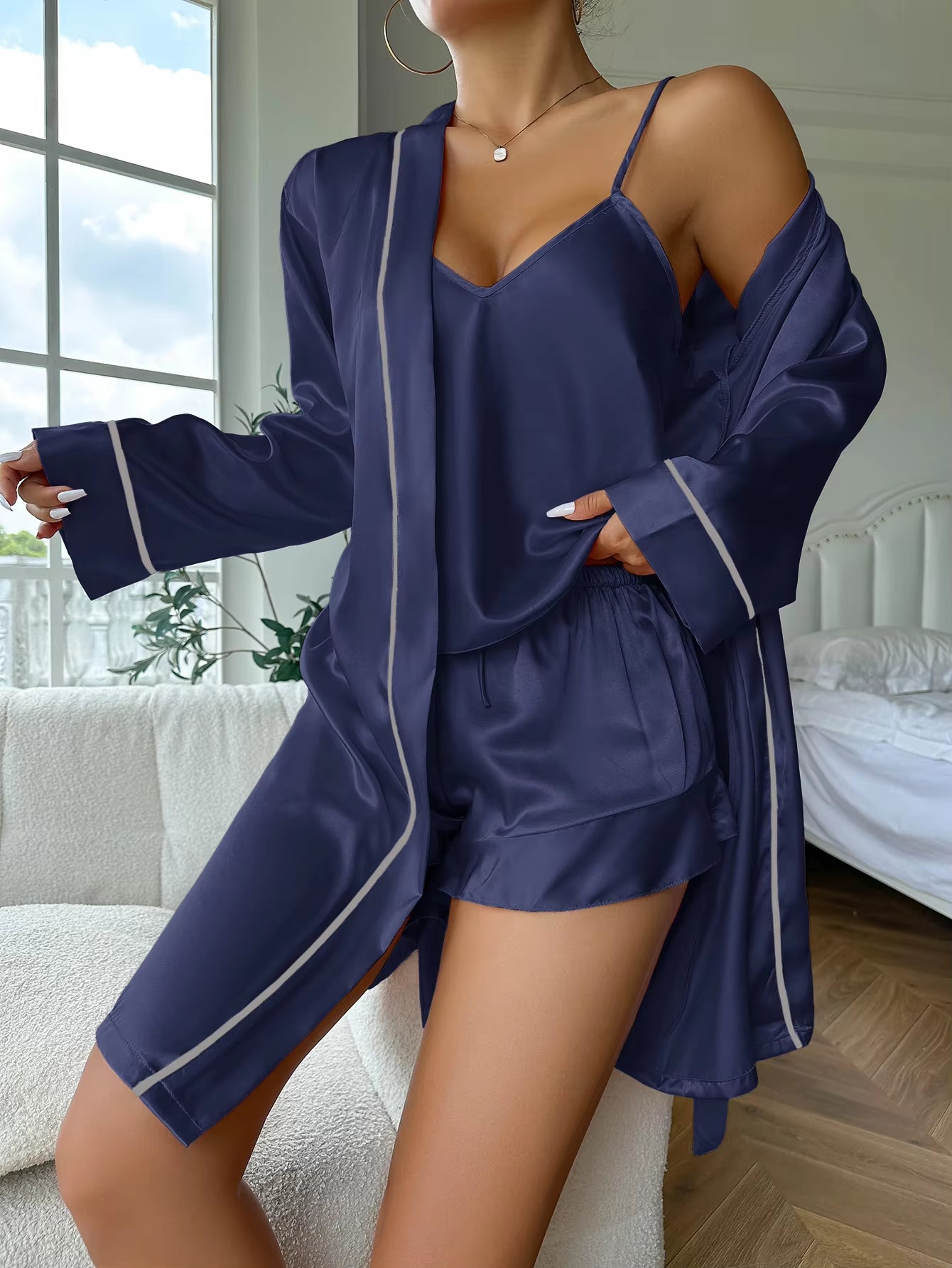 Satin Glow: 3-Piece Luxe Sleepwear Set