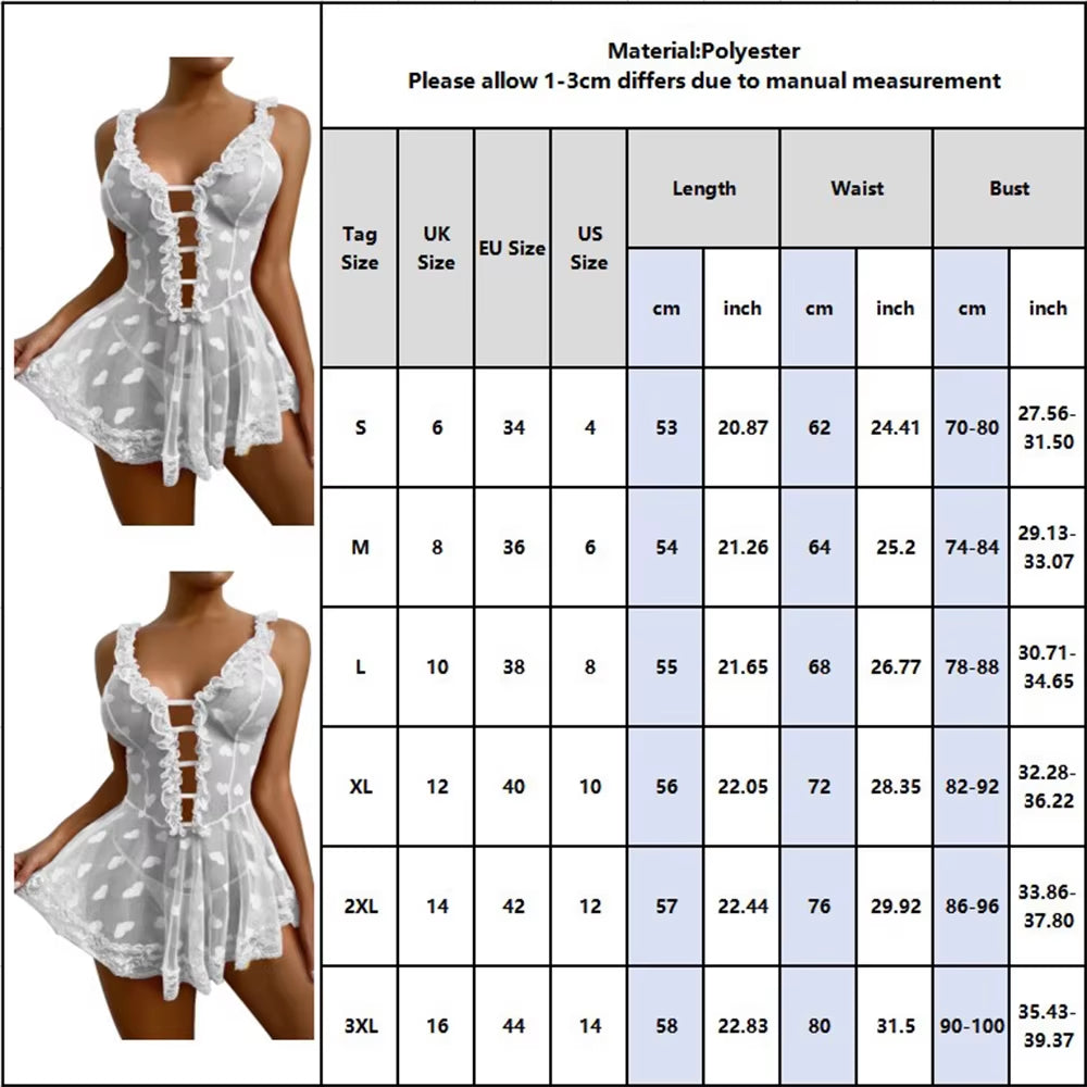 Sweetheart Fantasy: Lace Heart Mesh Babydoll Dress 