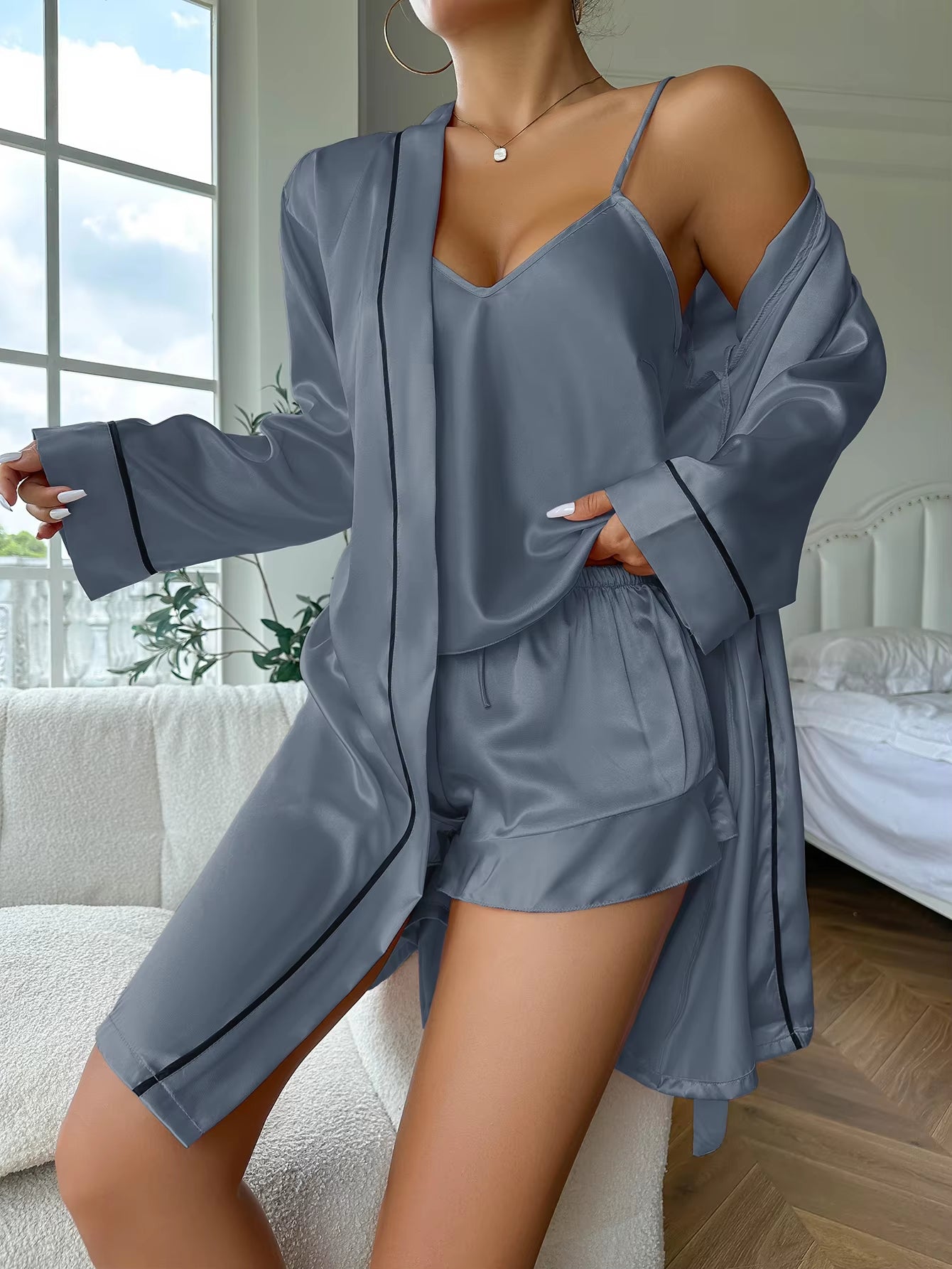 Satin Glow: 3-Piece Luxe Sleepwear Set