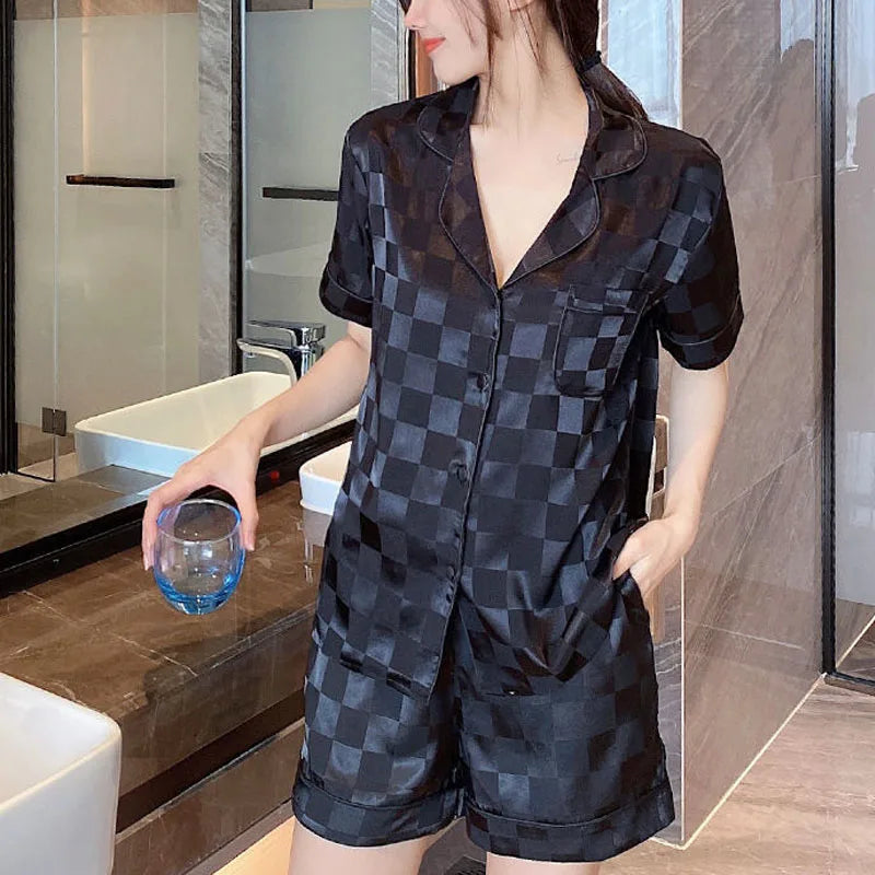 Satin Checkerboard Pajama Set