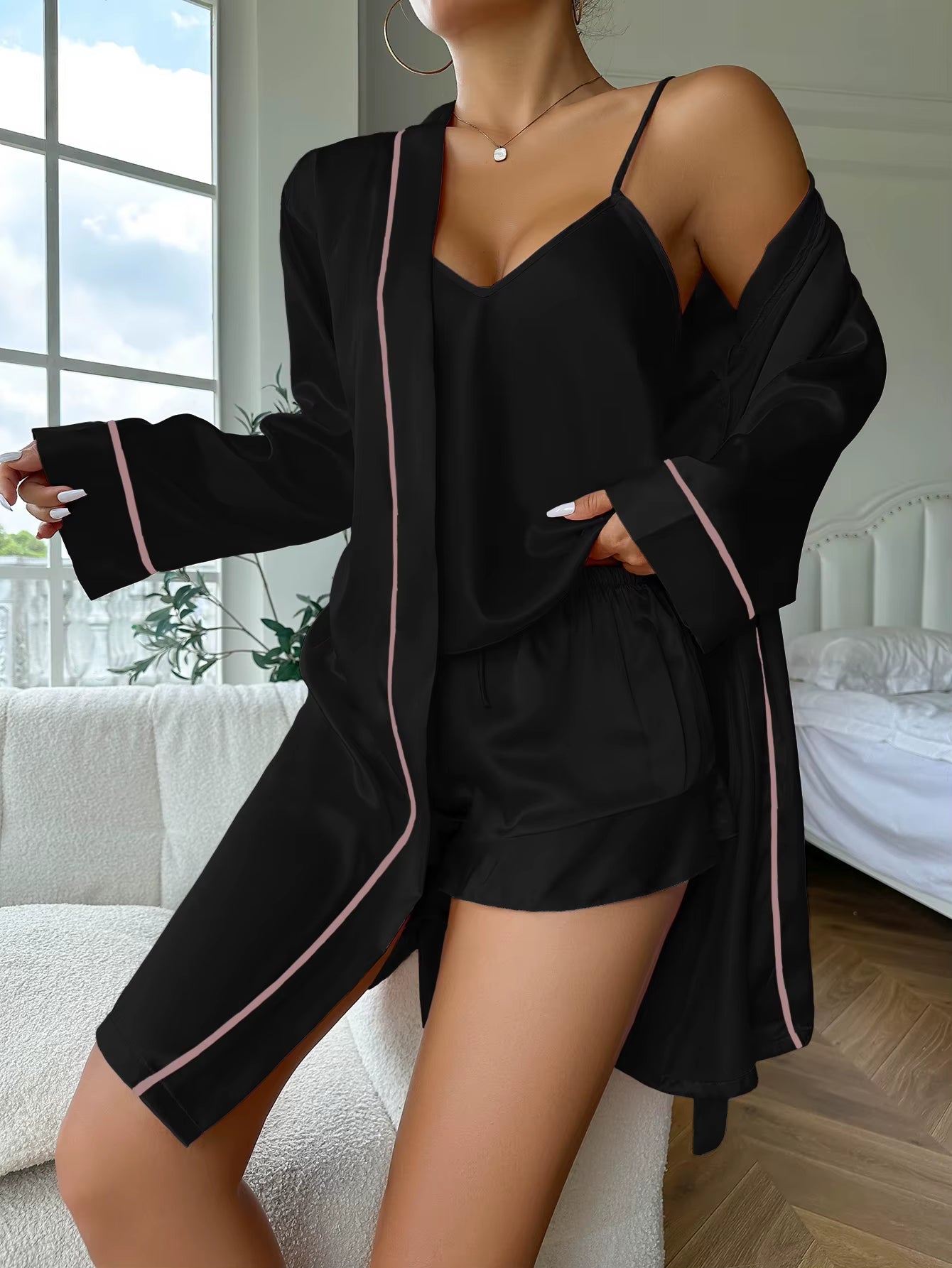 Satin Glow: 3-Piece Luxe Sleepwear Set